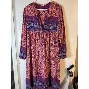 NWT R Vioimas Boho Puff Longsleeve Floral Print Maxi Dress Womens L Pink Purple
